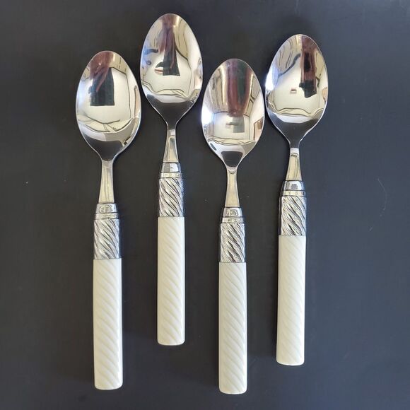 16ct Washington Forge Stainless Flatware Utensils White Plastic Swirl Handle Vtg - Picture 3 of 12